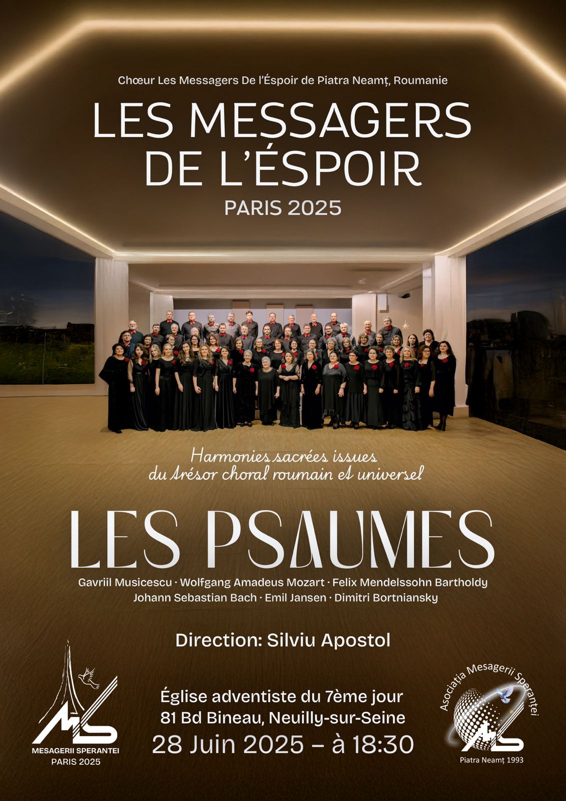 anunt concert paris 2025 muzica sacra asociatia mesagerii sperantei piatra neamt - franceza